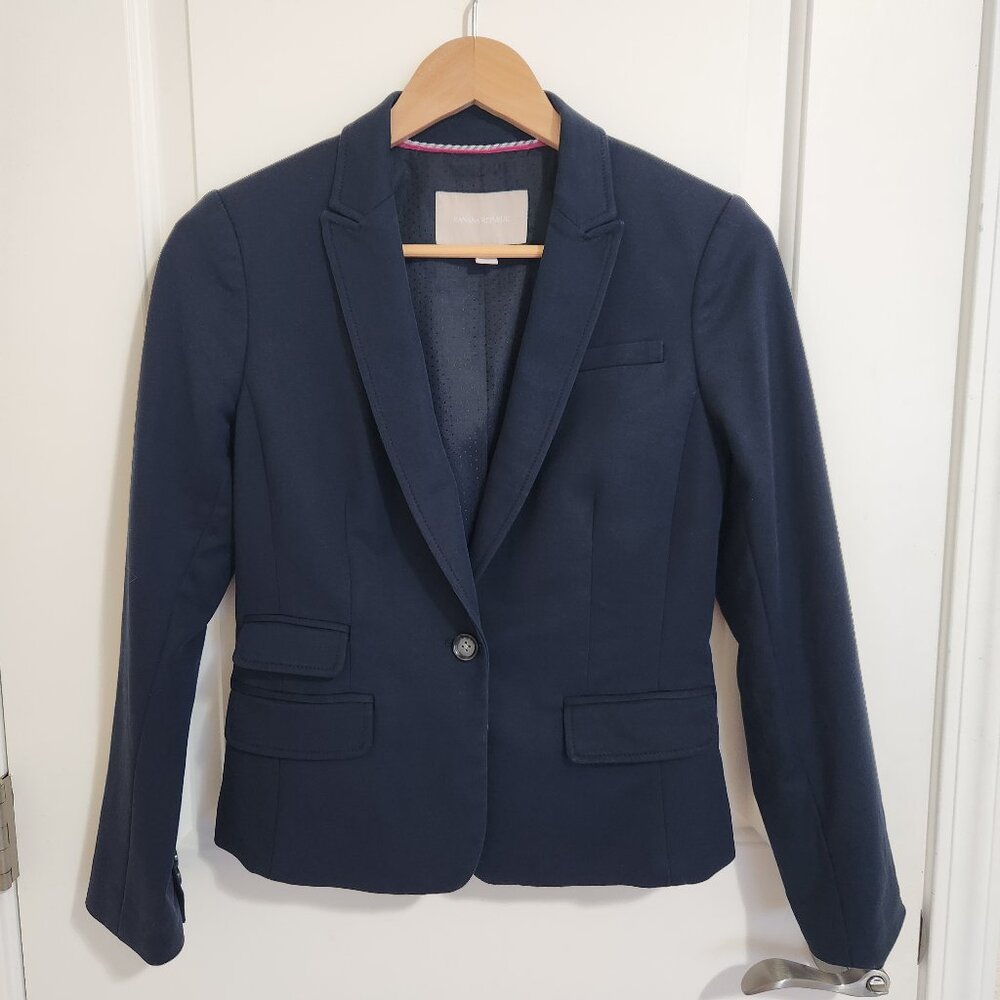 Banana Republic Single Breast Cotton-Blend Navy Suit Blazer 2P